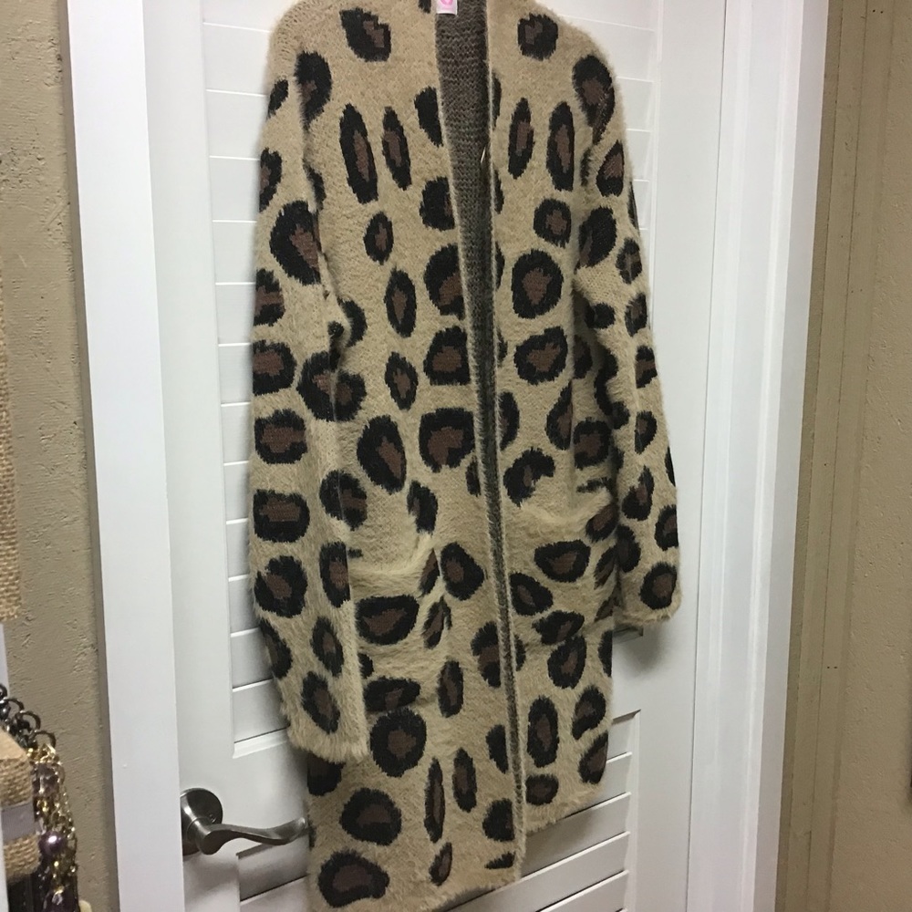 Leopard Duster Long Sweater Lg